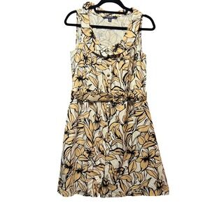 Chadwicks Floral Print Dress Sleeveless Button‎ Front Belted Linen Blend 10P